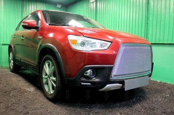 6 999 р. Защитная сетка в бампер (3D, ячейка 4х10 мм) Alfeco Премиум Mitsubishi ASX дорестайлинг (2010-2012) (Хром)  с доставкой в г. Пермь. Увеличить фотографию 2