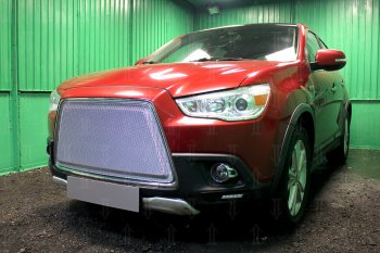 6 999 р. Защитная сетка в бампер (3D, ячейка 4х10 мм) Alfeco Премиум Mitsubishi ASX дорестайлинг (2010-2012) (Хром)  с доставкой в г. Пермь. Увеличить фотографию 3