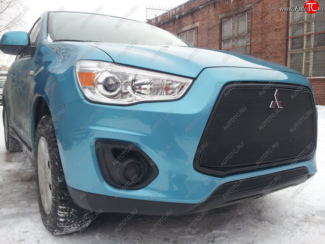 3 599 р. Защитная сетка в бампер (низ, ячейка 4х10 мм) Alfeco Премиум Mitsubishi ASX 1-ый рестайлинг (2013-2016) (Чёрная)  с доставкой в г. Пермь
