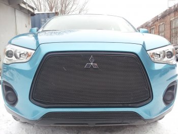 3 599 р. Защитная сетка в бампер (низ, ячейка 4х10 мм) Alfeco Премиум Mitsubishi ASX 1-ый рестайлинг (2013-2016) (Чёрная)  с доставкой в г. Пермь. Увеличить фотографию 3