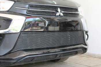 4 999 р. Защитная сетка в бампер (низ, 2 части, ячейка 4х10 мм) Alfeco Премиум  Mitsubishi ASX (2017-2020) 2-ой рестайлинг (Чёрная)  с доставкой в г. Пермь. Увеличить фотографию 3
