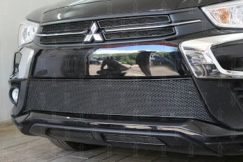 4 999 р. Защитная сетка в бампер (низ, 2 части, ячейка 4х10 мм) Alfeco Премиум  Mitsubishi ASX (2017-2020) 2-ой рестайлинг (Чёрная)  с доставкой в г. Пермь. Увеличить фотографию 4