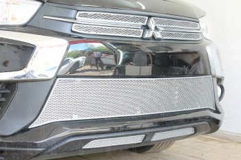 4 999 р. Защитная сетка в бампер (середина, ячейка 4х10 мм) Alfeco Премиум  Mitsubishi ASX (2017-2020) 2-ой рестайлинг (Хром)  с доставкой в г. Пермь. Увеличить фотографию 2