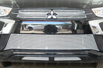 Защитная сетка в бампер (середина, ячейка 4х10 мм) Alfeco Премиум Mitsubishi ASX (2017-2020) 2-ой рестайлинг (Хром)