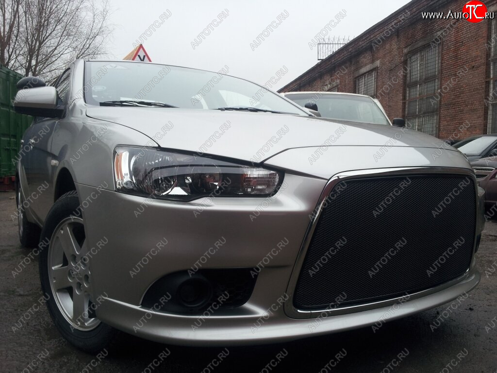 5 999 р. Защитная сетка в бампер (ячейка 3х7 мм) Alfeco Стандарт Mitsubishi Lancer 10 CY седан рестайлинг (2011-2017) (Чёрная)  с доставкой в г. Пермь