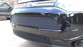 4 299 р. Защитная сетка в бампер (верх, ячейка 3х7 мм) Alfeco Стандарт Mitsubishi Outlander GF дорестайлинг (2012-2014) (Чёрная)  с доставкой в г. Пермь. Увеличить фотографию 4