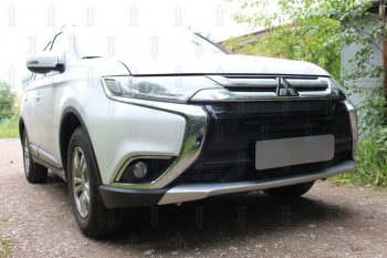 8 649 р. Защитная сетка в бампер (3 части, ячейка 4х10 мм) Alfeco Премиум Mitsubishi Outlander GF 2-ой рестайлинг (2015-2018) (Чёрная)  с доставкой в г. Пермь. Увеличить фотографию 3