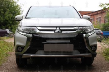 Защитная сетка в бампер (3 части, ячейка 4х10 мм) Alfeco Премиум Mitsubishi Outlander GF 2-ой рестайлинг (2015-2018) (Хром)