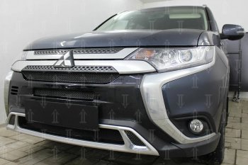 9 599 р. Защитная сетка в бампер (3 части, ячейка 4х10 мм) Alfeco Премиум Mitsubishi Outlander GF 3-ий рестайлинг (2018-2022) (Чёрная)  с доставкой в г. Пермь. Увеличить фотографию 4