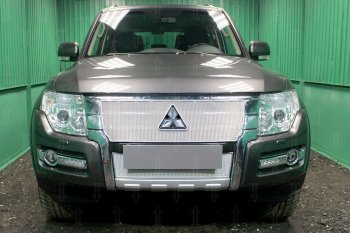 Защитная сетка в бампер (низ, ячейка 4х10 мм) Стрелка11 Премиум Mitsubishi Pajero 4 V90 2-ой рестайлинг (2014-2020) (Хром)