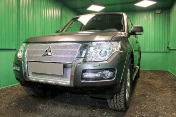 4 299 р. Защитная сетка в бампер (низ, ячейка 4х10 мм) Стрелка11 Премиум Mitsubishi Pajero 4 V90 2-ой рестайлинг (2014-2020) (Хром)  с доставкой в г. Пермь. Увеличить фотографию 3