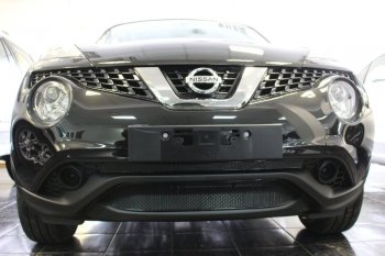 Защитная сетка в бампер (низ, ячейка 4х10 мм) Стрелка11 Премиум Nissan Juke  1 YF15 (2014-2020) рестайлинг (Чёрная)