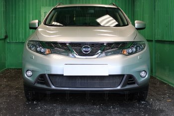 Защитная сетка в бампер (низ, ячейка 4х10 мм) Стрелка11 Премиум Nissan Murano  2 Z51 (2010-2016) рестайлинг (Чёрная)