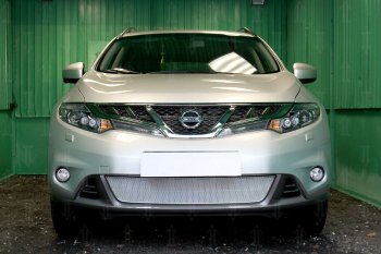 Защитная сетка в бампер (низ, ячейка 3х7 мм) Стрелка11 Премиум Nissan Murano  2 Z51 (2010-2016) рестайлинг (Хром)