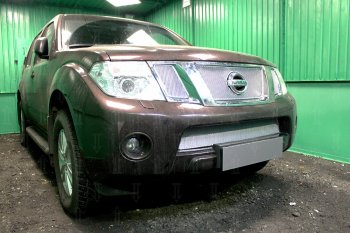 4 199 р. Защитная сетка в бампер (низ, ячейка 4х10 мм) Стрелка11 Премиум Nissan Navara 2 D40 рестайлинг (2010-2016) (Хром)  с доставкой в г. Пермь. Увеличить фотографию 2