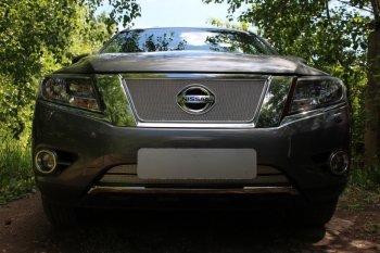 Защитная сетка в бампер (верх, ячейка 4х10 мм) Стрелка11 Премиум Nissan Pathfinder R52 дорестайлинг (2012-2017) (Хром)