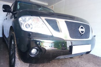 10 999 р. Защитная сетка в бампер (верх, 3 части, ячейка 4х10 мм) Стрелка11 Премиум Nissan Patrol 6 Y62 дорестайлинг (2010-2014) (Чёрная)  с доставкой в г. Пермь. Увеличить фотографию 3