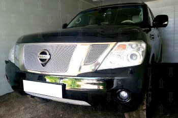 4 299 р. Защитная сетка в бампер (низ, ячейка 4х10 мм) Стрелка11 Премиум  Nissan Patrol  6 (2010-2014) Y62 дорестайлинг (Хром)  с доставкой в г. Пермь. Увеличить фотографию 4