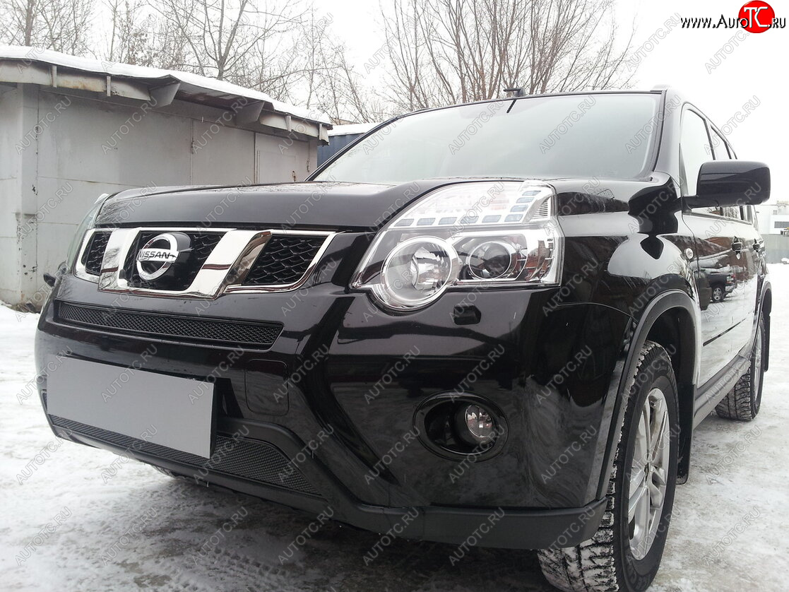 4 299 р. Защитная сетка в бампер (низ, ячейка 4х10 мм) Стрелка11 Премиум  Nissan X-trail  2 T31 (2010-2015) рестайлинг (Чёрная)  с доставкой в г. Пермь