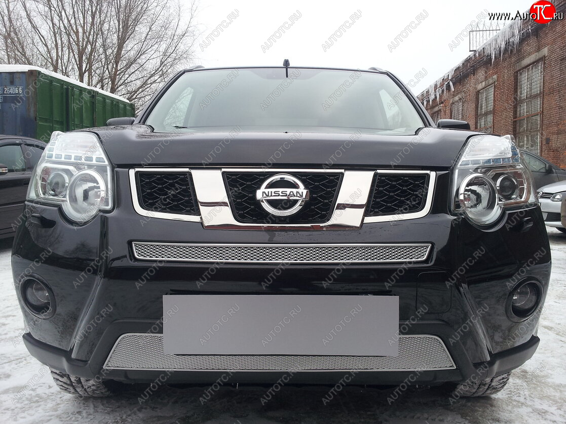 4 549 р. Защитная сетка в бампер (низ, ячейка 4х10 мм) Стрелка11 Премиум Nissan X-trail 2 T31 рестайлинг (2010-2015) (Хром)  с доставкой в г. Пермь