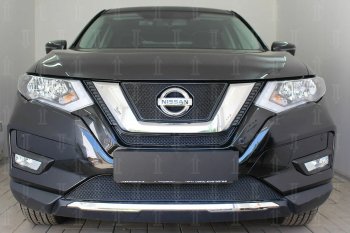 Защитная сетка в бампер (верх, ячейка 4х10 мм) Стрелка11 Премиум Nissan X-trail  3 T32 (2017-2022) рестайлинг (Чёрная)