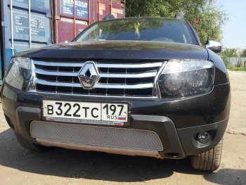 Защитная сетка в бампер (низ, ячейка 4х10 мм) Стрелка11 Премиум Renault Duster HS дорестайлинг (2010-2015) (Хром)