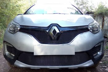 Защитная сетка в бампер (верх, ячейка 4х10 мм) Стрелка11 Премиум Renault Kaptur (2016-2020) дорестайлинг (Чёрная)