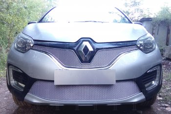 Защитная сетка в бампер (верх, ячейка 4х10 мм) Стрелка11 Премиум Renault Kaptur (2016-2020) дорестайлинг (Хром)