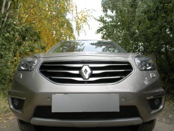 Защитная сетка в бампер (низ, ячейка 4х10 мм) Стрелка11 Премиум Renault Koleos 1 Phase 3 (2013-2016) (Чёрная)