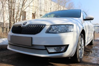 6 999 р. Защитная сетка в бампер (низ, 2 части, компл.Ambition,Elegance,Style, ячейка 4х10 мм) Стрелка11 Премиум Skoda Octavia A7 дорестайлинг универсал (2012-2017) (Хром)  с доставкой в г. Пермь. Увеличить фотографию 3