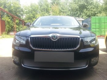 Защитная сетка в бампер (низ, ячейка 4х10 мм) Стрелка11 Премиум Skoda Superb B6 (3T5) универсал доресталийнг (2009-2013) (Хром)