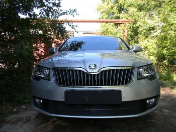 4 649 р. Защитная сетка в бампер (низ, ячейка 4х10 мм) Стрелка11 Премиум Skoda Superb B6 (3T5) универсал рестайлинг (2013-2015) (Чёрная)  с доставкой в г. Пермь. Увеличить фотографию 2