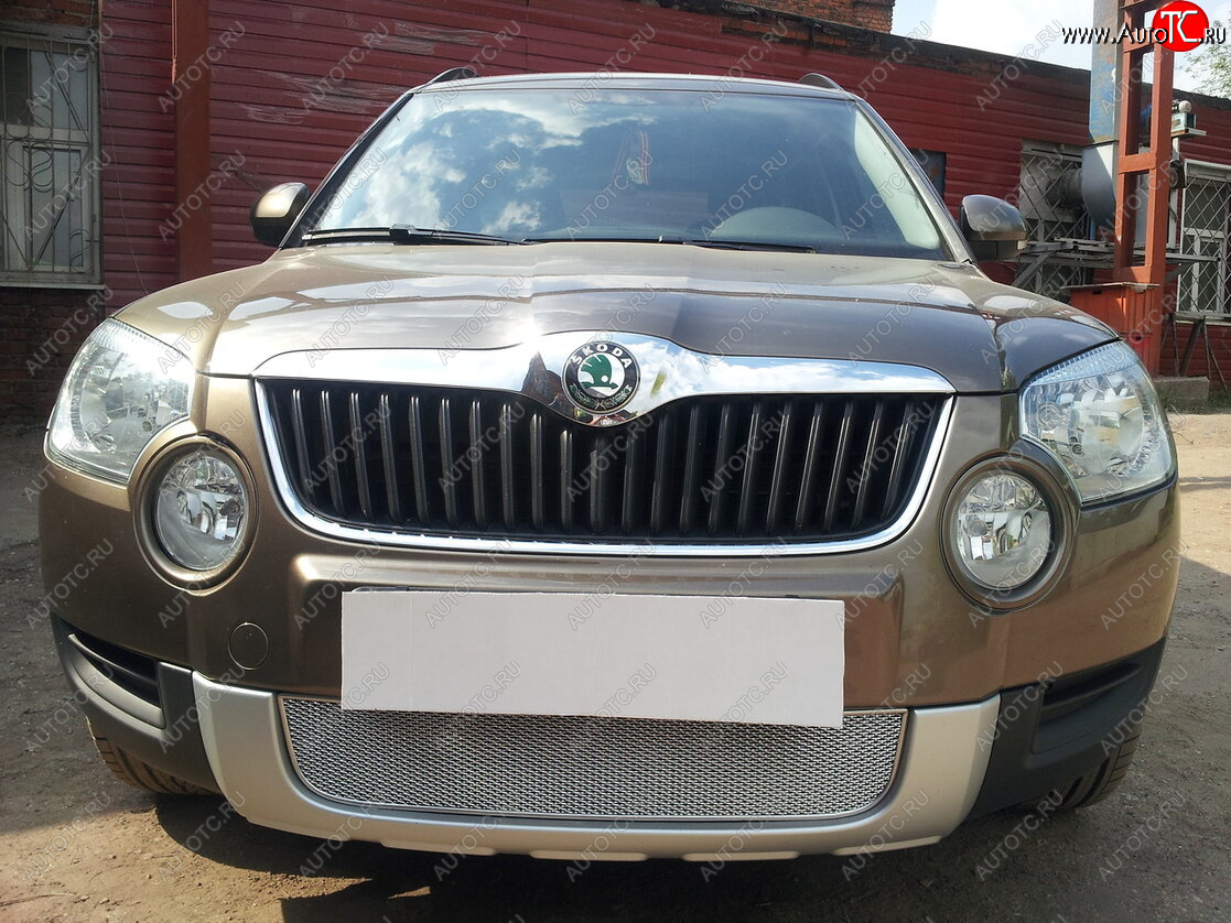 4 299 р. Защитная сетка в бампер (низ, ячейка 4х10 мм) Стрелка11 Премиум Skoda Yeti (2009-2013) (Хром)  с доставкой в г. Пермь