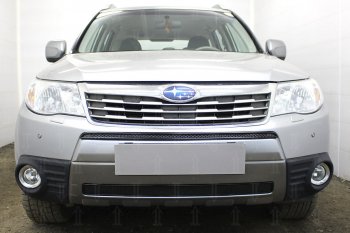 Защитная сетка в бампер (низ, ячейка 4х10 мм) Стрелка11 Премиум Subaru Forester  SH (2008-2013) (Чёрная)
