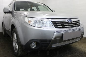 4 099 р. Защитная сетка в бампер (низ, ячейка 4х10 мм) Стрелка11 Премиум  Subaru Forester  SH (2008-2013) (Хром)  с доставкой в г. Пермь. Увеличить фотографию 4