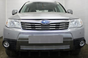 Защитная сетка в бампер (низ, ячейка 4х10 мм) Стрелка11 Премиум Subaru Forester  SH (2008-2013) (Хром)