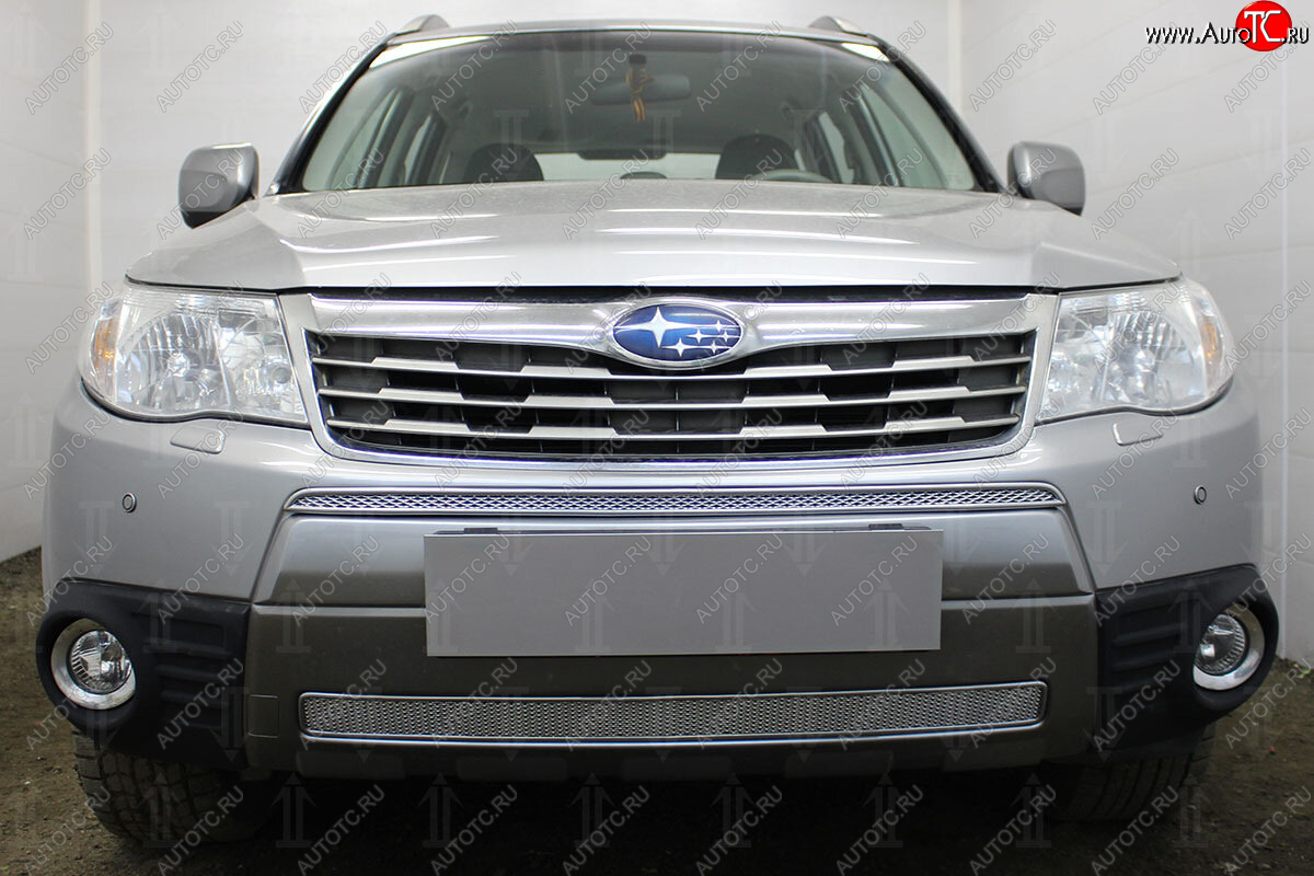 4 099 р. Защитная сетка в бампер (низ, ячейка 4х10 мм) Стрелка11 Премиум  Subaru Forester  SH (2008-2013) (Хром)  с доставкой в г. Пермь