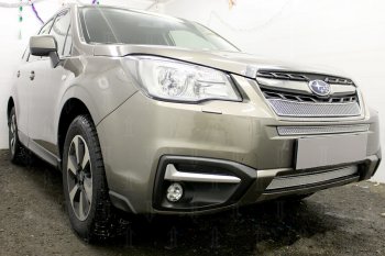 4 099 р. Защитная сетка в бампер (низ, ячейка 4х10 мм) Стрелка11 Премиум Subaru Forester SJ рестайлинг (2016-2019) (Хром)  с доставкой в г. Пермь. Увеличить фотографию 2