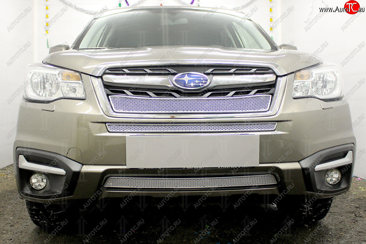4 099 р. Защитная сетка в бампер (низ, ячейка 4х10 мм) Стрелка11 Премиум Subaru Forester SJ рестайлинг (2016-2019) (Хром)  с доставкой в г. Пермь
