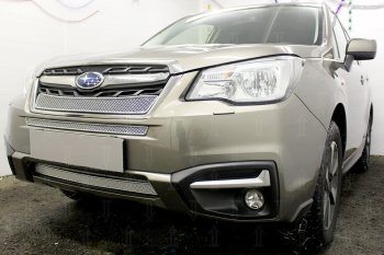 3 899 р. Защитная сетка в бампер (середина, ячейка 4х10 мм) Стрелка11 Премиум Subaru Forester SJ рестайлинг (2016-2019) (Хром)  с доставкой в г. Пермь. Увеличить фотографию 3