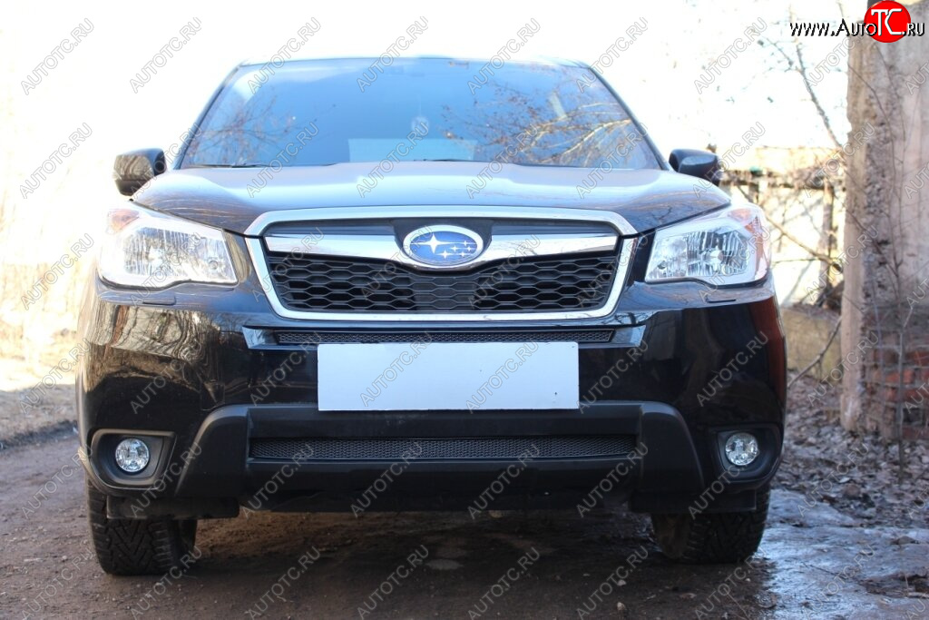 3 599 р. Защитная сетка в бампер (низ, ячейка 4х10 мм) Стрелка11 Премиум Subaru Forester SJ дорестайлинг (2012-2016) (Чёрная)  с доставкой в г. Пермь