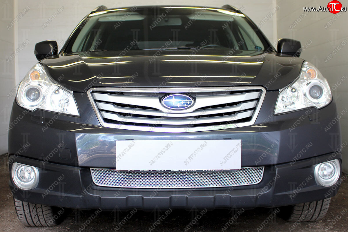 4 299 р. Защитная сетка в бампер (низ, ячейка 4х10 мм) Стрелка11 Премиум Subaru Outback BR/B14 дорестайлинг универсал (2009-2013) (Хром)  с доставкой в г. Пермь