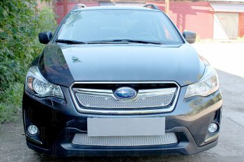 Защитная сетка в бампер (верх, ячейка 4х10 мм) Стрелка11 Премиум Subaru XV  GP/G33 (2016-2017) рестайлинг (Хром)