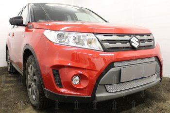 7 249 р. Защитная сетка в бампер (низ, 2 части, ячейка 4х10 мм) Стрелка11 Премиум Suzuki Vitara LY дорестайлинг (2015-2019) (Хром)  с доставкой в г. Пермь. Увеличить фотографию 2