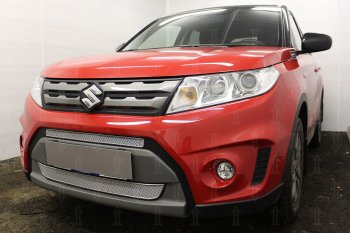 7 249 р. Защитная сетка в бампер (низ, 2 части, ячейка 4х10 мм) Стрелка11 Премиум Suzuki Vitara LY дорестайлинг (2015-2019) (Хром)  с доставкой в г. Пермь. Увеличить фотографию 3