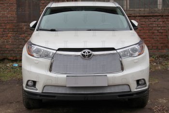Защитная сетка в бампер (низ, ячейка 4х10 мм) Стрелка11 Премиум Toyota Highlander XU50 дорестайлинг (2013-2017) (Хром)