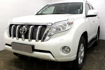 Защитная сетка в бампер (верх, ячейка 4х10 мм) Стрелка11 Премиум Toyota Land Cruiser Prado  J150 (2013-2017) 1-ый рестайлинг (Чёрная)