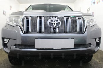 Защитная сетка в бампер (верх, ячейка 4х10 мм) Стрелка11 Премиум Toyota Land Cruiser Prado  J150 (2017-2025) 2-ой рестайлинг, 3-ий рестайлинг (Чёрная)