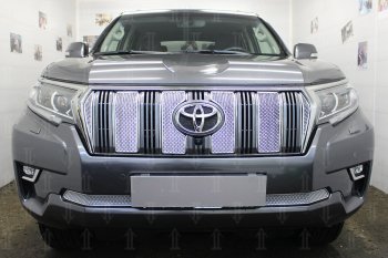 Защитная сетка в бампер (верх, ячейка 4х10 мм) Стрелка11 Премиум Toyota Land Cruiser Prado  J150 (2017-2025) 2-ой рестайлинг, 3-ий рестайлинг (Хром)