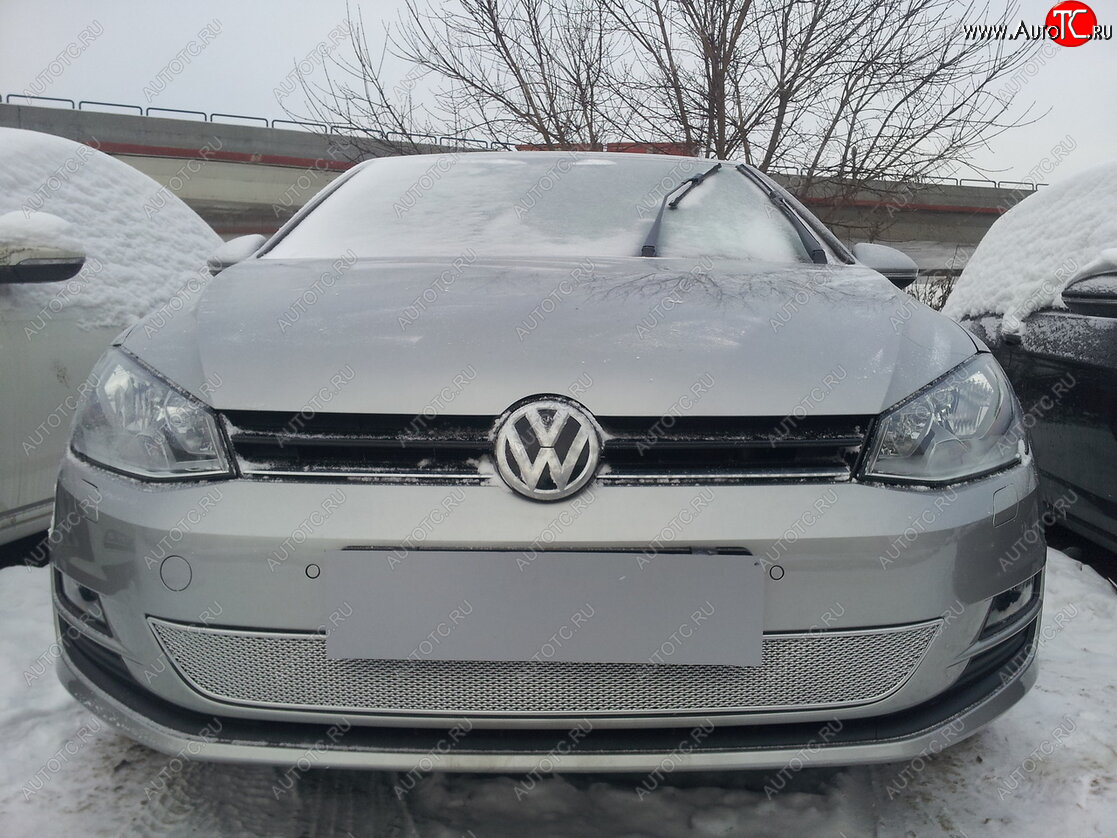 4 299 р. Защитная сетка в бампер (низ, ячейка 4х10 мм) Стрелка11 Премиум Volkswagen Golf 7 дорестайлинг, хэтчбэк 5 дв. (2012-2017) (Хром)  с доставкой в г. Пермь